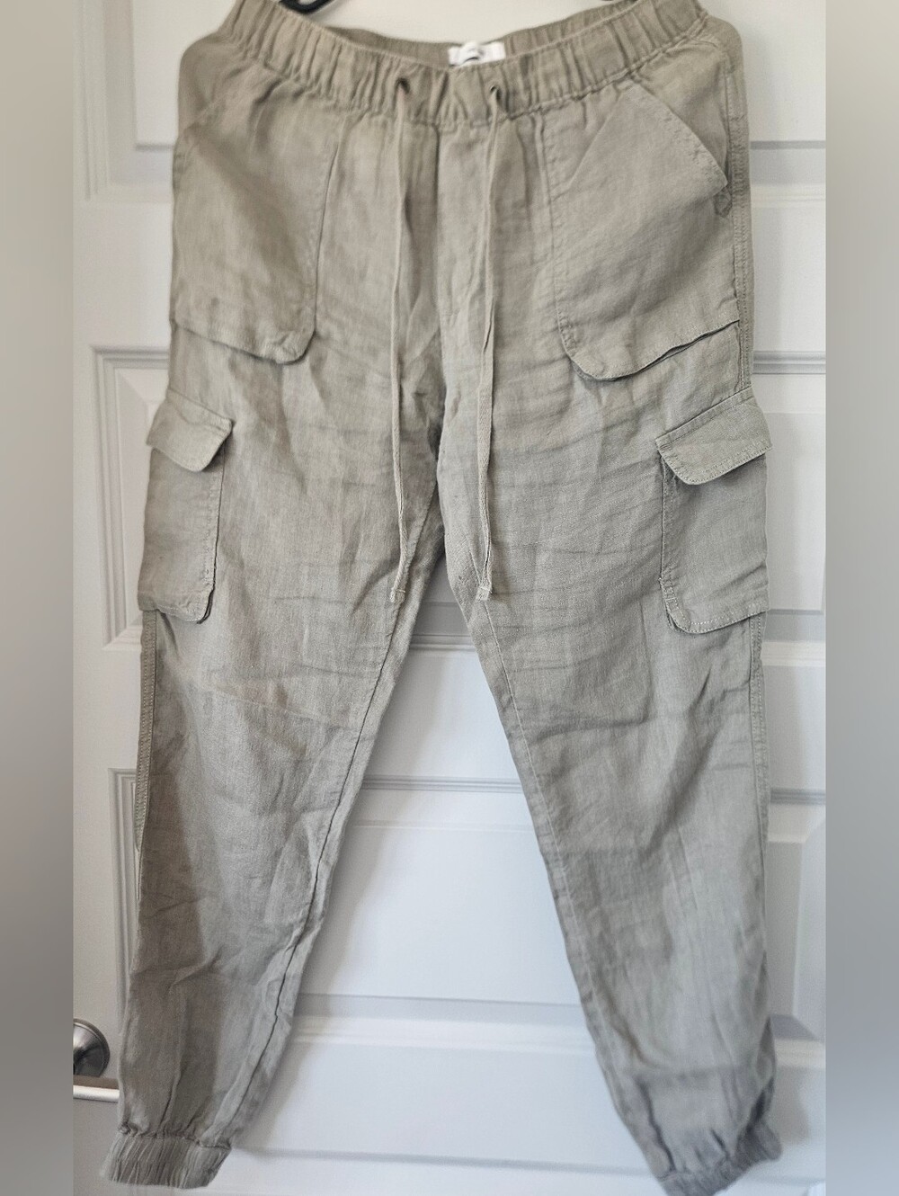 Nicole Miller Green Linen Jogger/ Cargo Pants. Size: Small